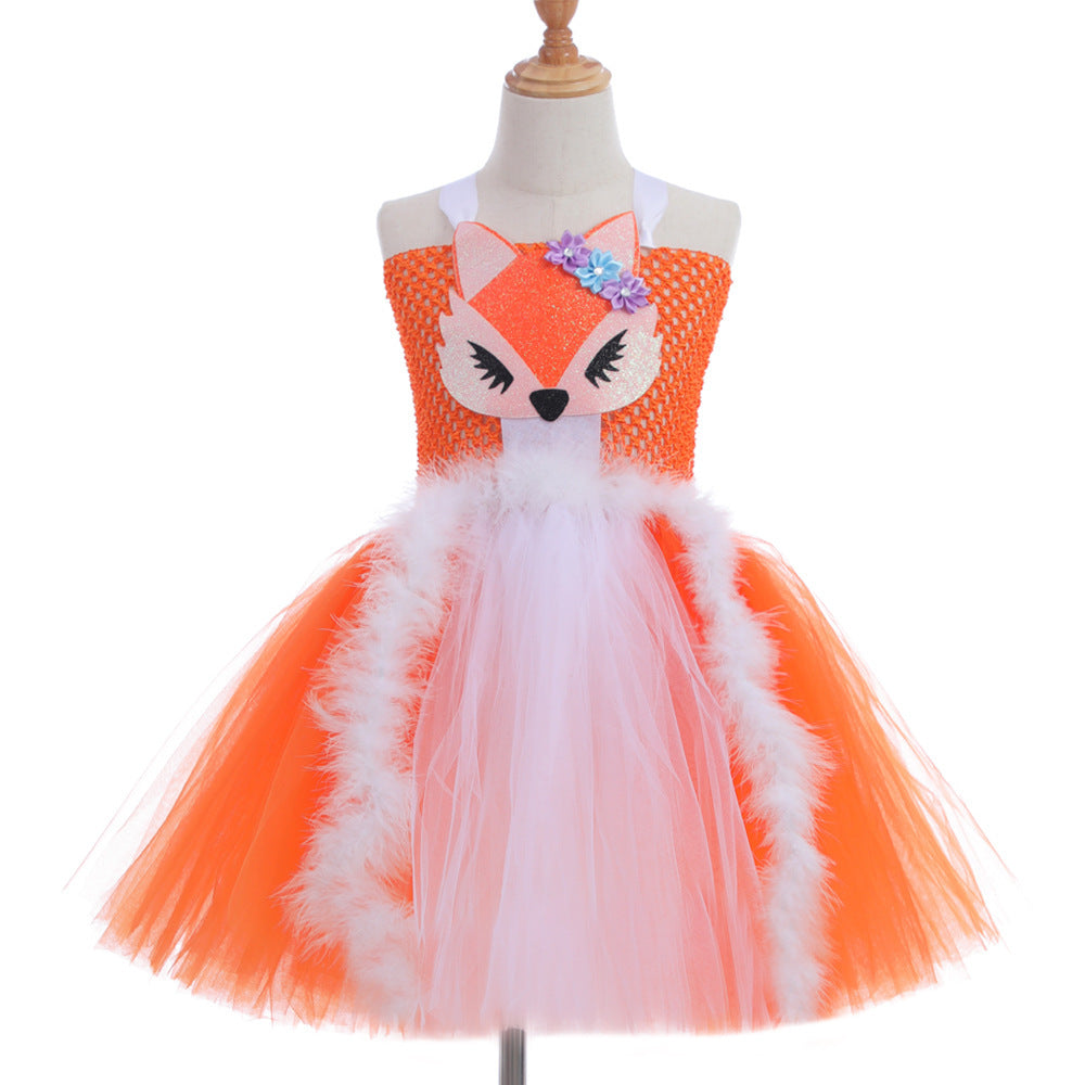 Orange Fox Role Cosplay Clothes Girls Mesh Bubble Skirt