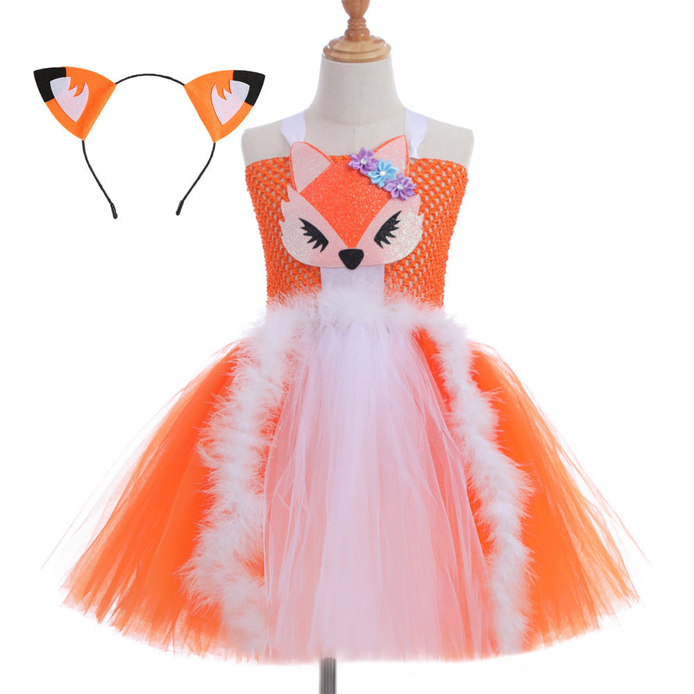 Orange Fox Role Cosplay Clothes Girls Mesh Bubble Skirt