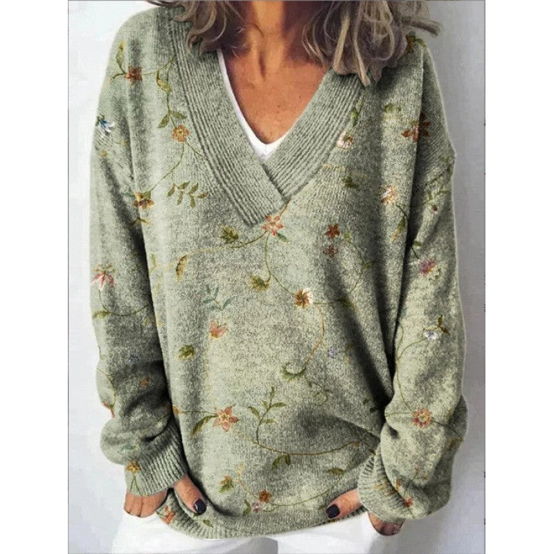 Women's 3D Digital Floral Print Long Sleeve Pullover
